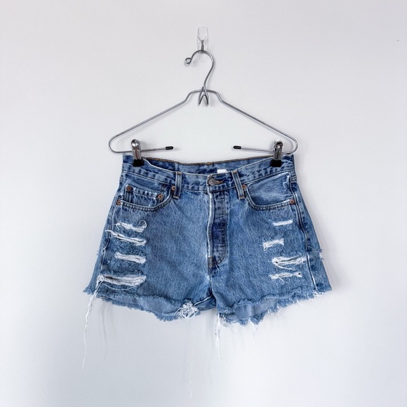 Levi's Pants - Vintage Levi 501 Hand Heavily Distressed Festival Coachella Blue Denim Shorts